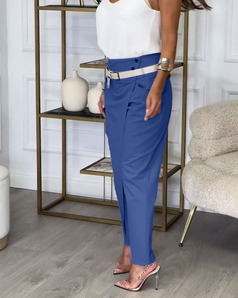 Sienna | Chic Patchwork Trousers with Belt