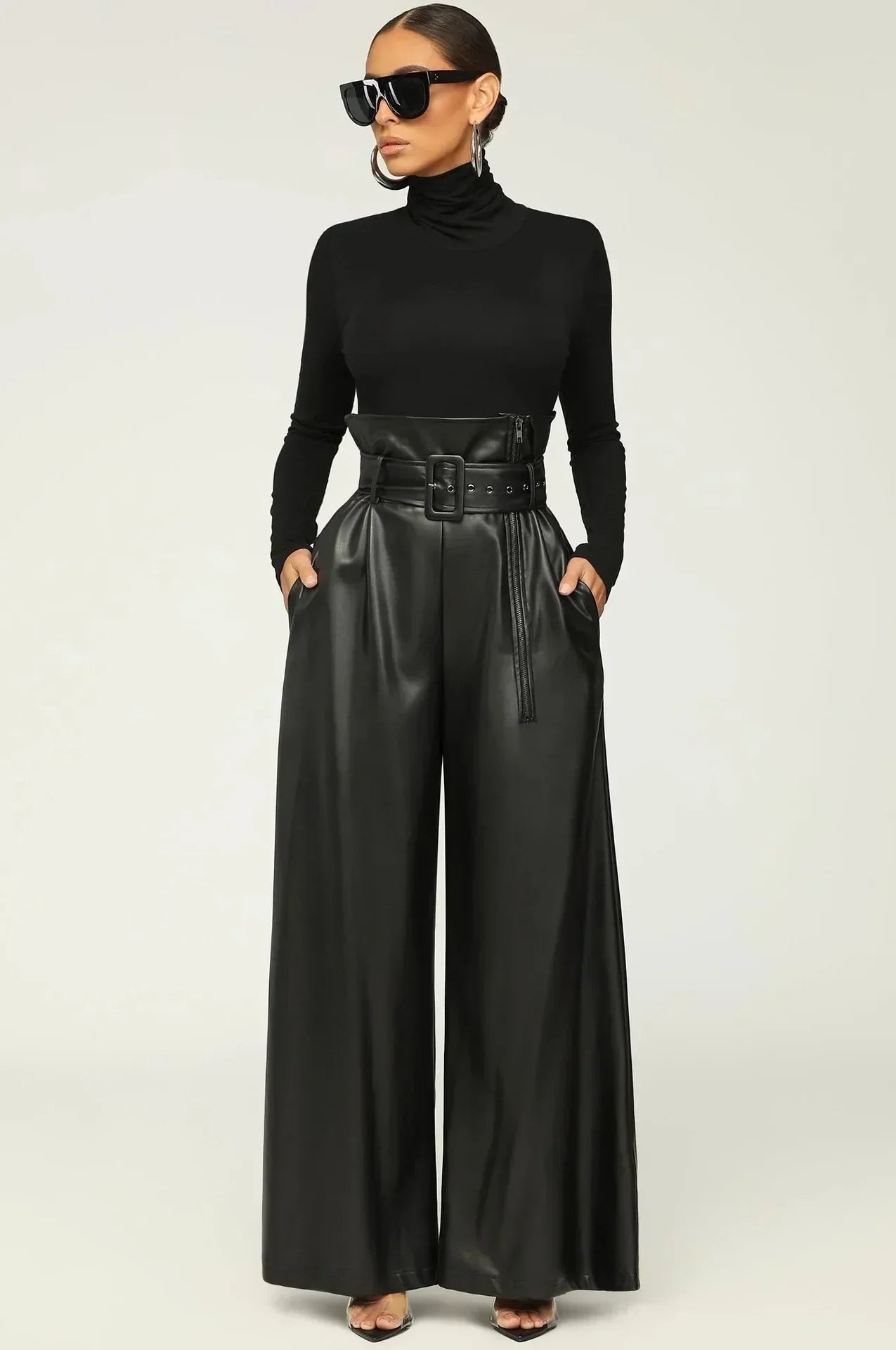 Nina | Chic High Waist Pants with Belt and Side Zipper