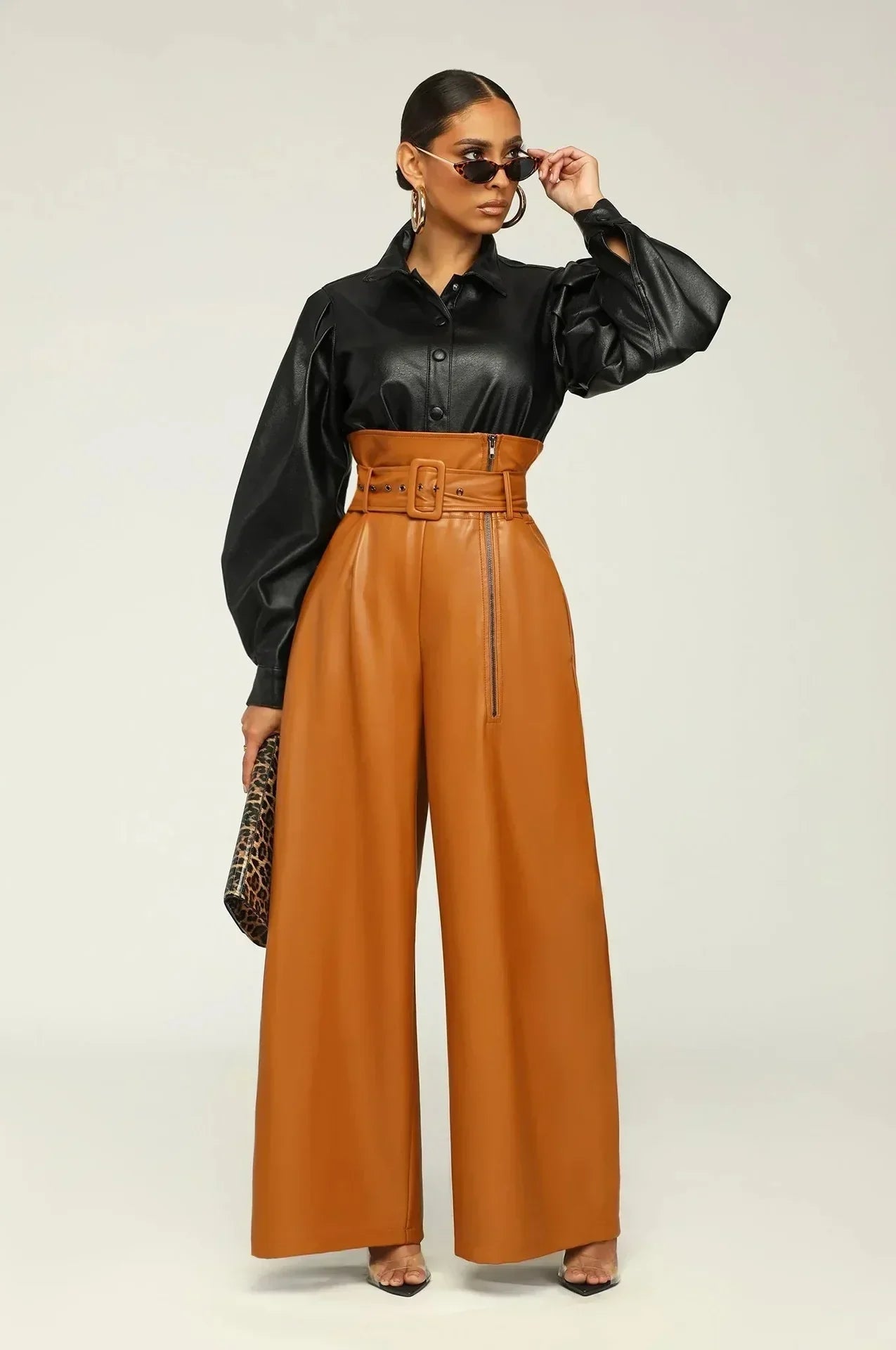 Nina | Chic High Waist Pants with Belt and Side Zipper
