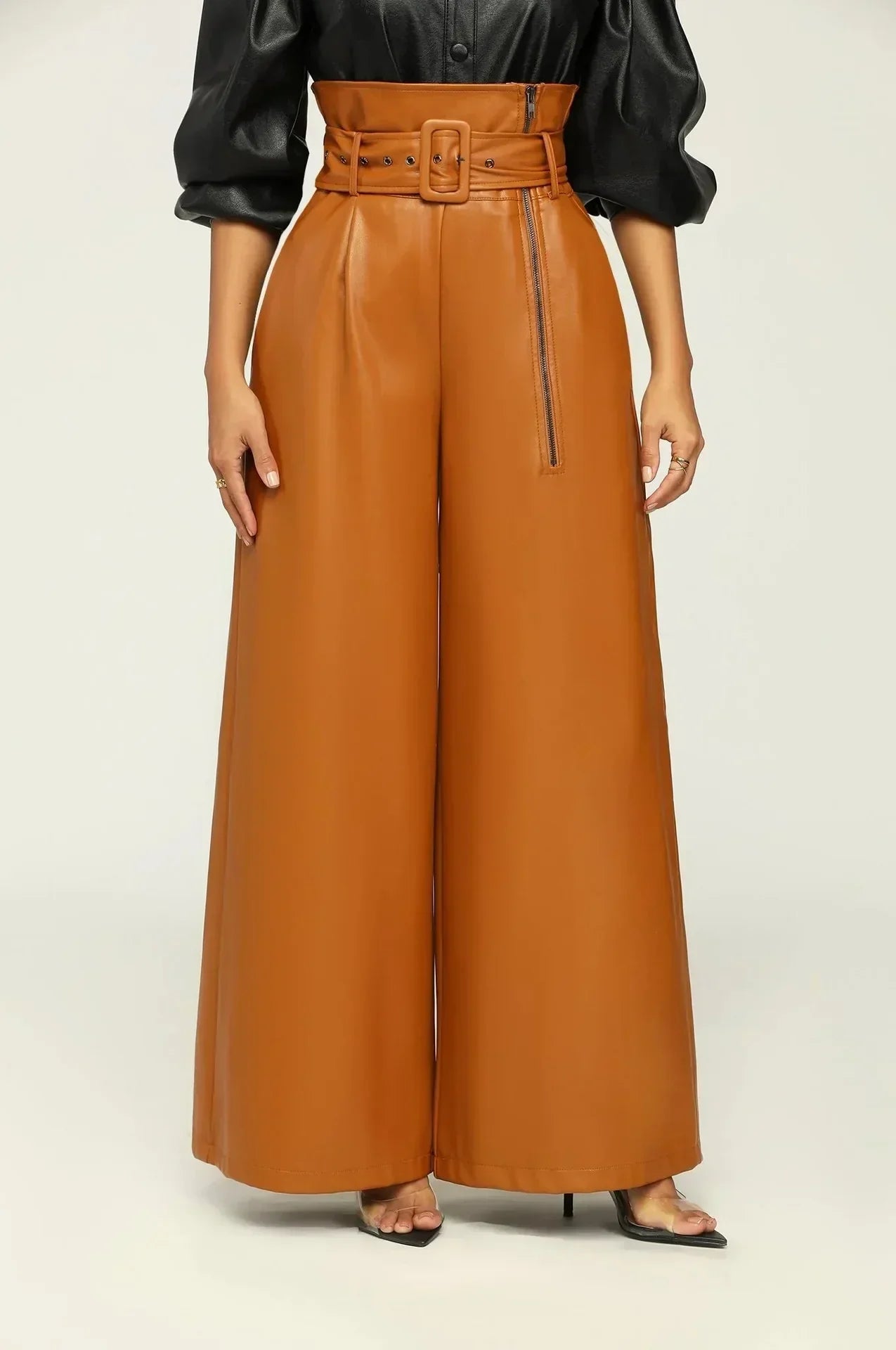 Nina | Chic High Waist Pants with Belt and Side Zipper