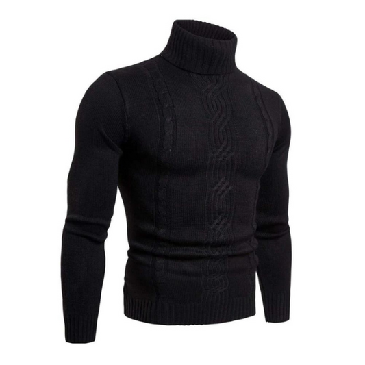 Cotton Sweater with Roll Neck and Cable Knit - ALEX