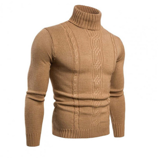 Cotton Sweater with Roll Neck and Cable Knit - ALEX
