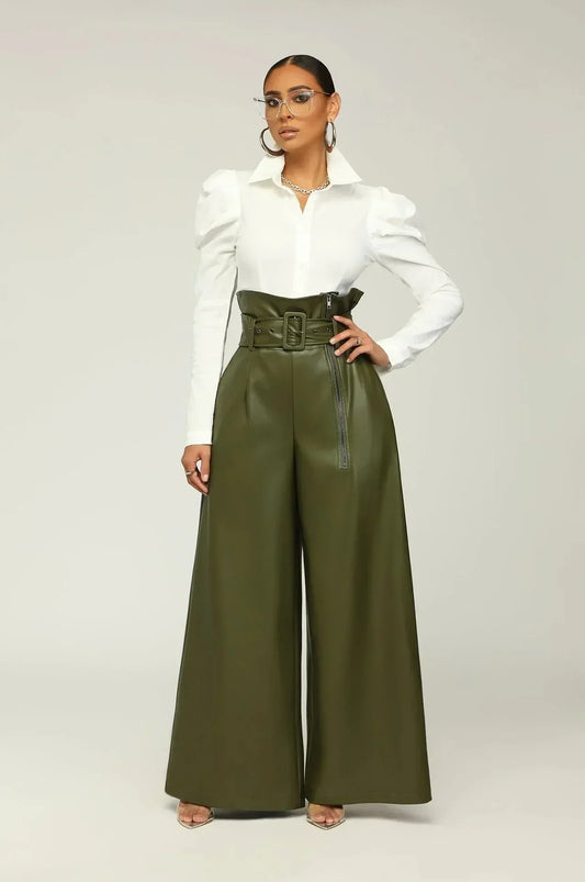 Nina | Chic High Waist Pants with Belt and Side Zipper